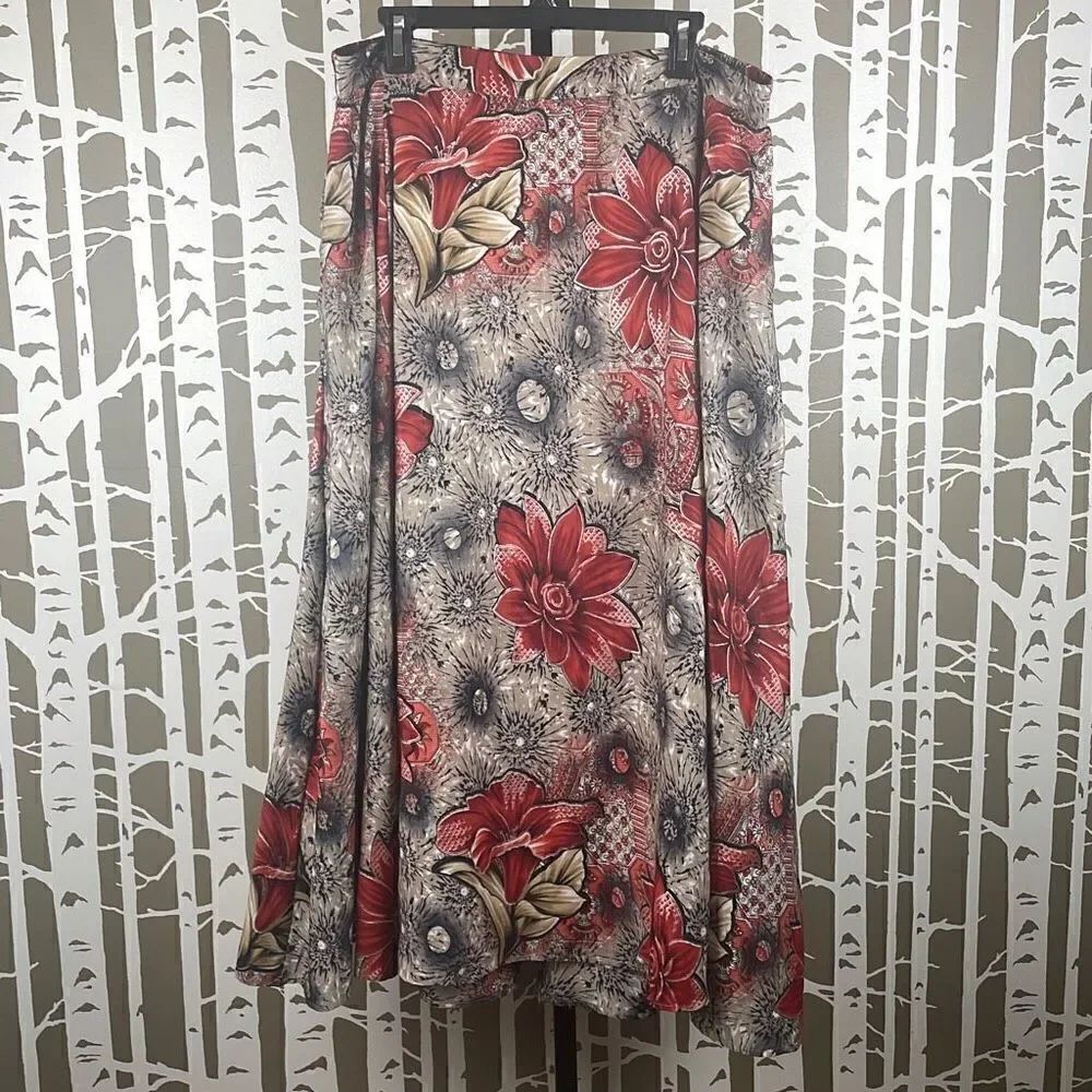 Lucky & Coco Rust Tan Metallic Floral Print Maxi Skirt sz XL
